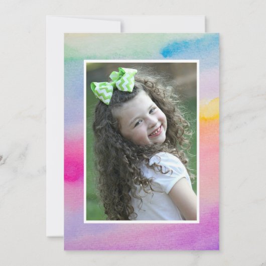 Rainbow Waterverf Roze Bow Meisje Verjaardagsfoto Kaart (Achterkant)