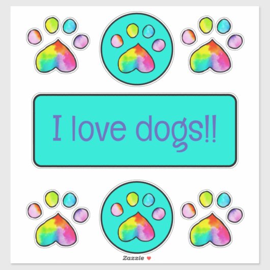 Rainbow-Waterverf schildert afdrukken "I Love Dogs Sticker (Vel)