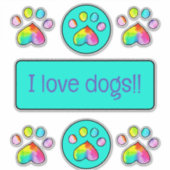 Rainbow-Waterverf schildert afdrukken "I Love Dogs Sticker (Voorkant)