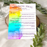 Rainbow Waterverf Splash LGBTQ Wedding Menu<br><div class="desc">Kleurrijke LGBTQ bruiloft menu in een 5 x 7 formaat met een waterverf ombre wassen die het grootste deel van de kaart met charmante hand-schrijven lettertypen in het donker paarse. Voeg je voorgerechten,  hoofdgerechten en desserts toe.</div>