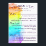 Rainbow Waterverf Splash LGBTQ Wedding Menu<br><div class="desc">Kleurrijke LGBTQ bruiloft menu in een 5 x 7 formaat met een waterverf ombre wassen die het grootste deel van de kaart met charmante hand-schrijven lettertypen in het donker paarse. Voeg je voorgerechten,  hoofdgerechten en desserts toe.</div>