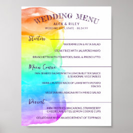 Rainbow Waterverf Splash LGBTQ Wedding Menu Poster