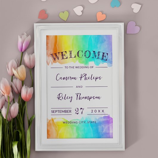 Rainbow Waterverf Splash LGBTQ Wedding Welkom Poster