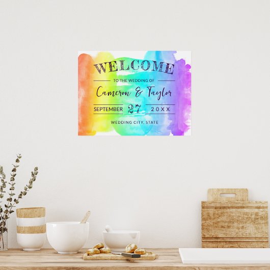 Rainbow Waterverf Splash LGBTQ Wedding Welkom Poster (Keuken)
