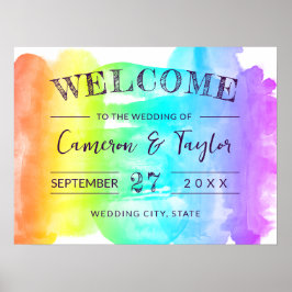 Rainbow Waterverf Splash LGBTQ Wedding Welkom Poster