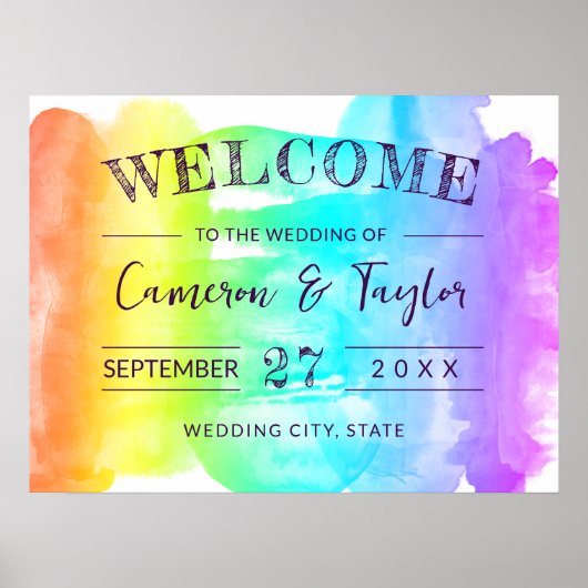 Rainbow Waterverf Splash LGBTQ Wedding Welkom Poster (Voorkant)
