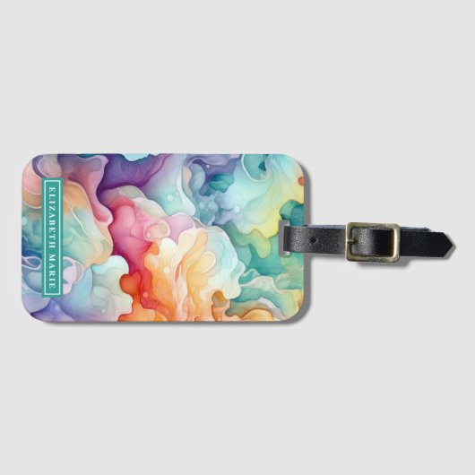 Rainbow Waterverf Splash Naam Sjabloon Bagagelabel (Voorkant (horizontaal))