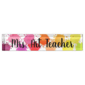 Rainbow Waterverf Splatter Teacher Desk Naambordje (Voorkant)