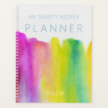 Rainbow Waterverf Stripe Modern Planner<br><div class="desc">Deze planner heeft een achtergrond van een waterverf regenboog op een witte achtergrond. Pas het aan met jouw naam. Eenvoudig en modern. Creëer door Simply Farmhouse Press.</div>