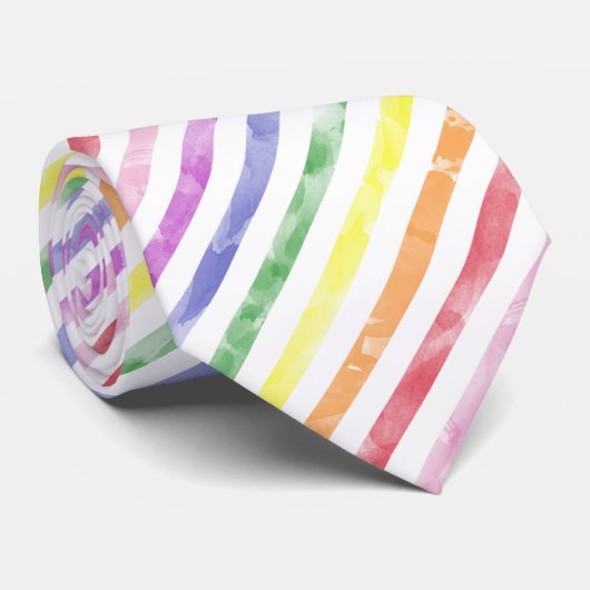 Rainbow Waterverf Striped Pattern Stropdas (Opgerold)