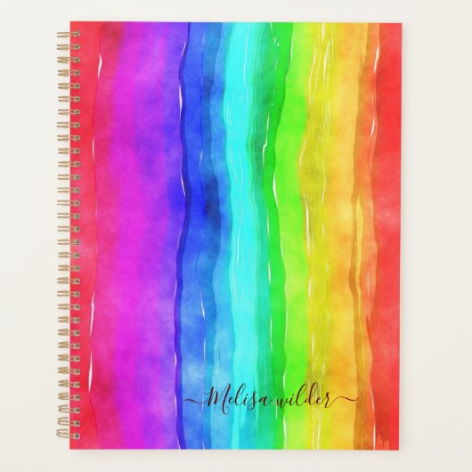 Rainbow Waterverf Stripes Design Monogram Planner (Voorkant)