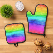 Rainbow Waterverf Stripes Design Ovenwant & Pannenlap Set (Top down)