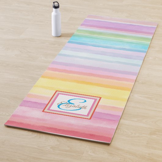 Rainbow Waterverf Stripes, gepersonaliseerd Yogamat (In situ)