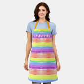 Rainbow Waterverf Stripes Monogram naam Schort (Gedragen)