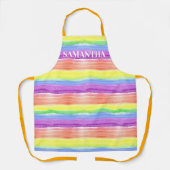Rainbow Waterverf Stripes Monogram naam Schort (Voorkant)