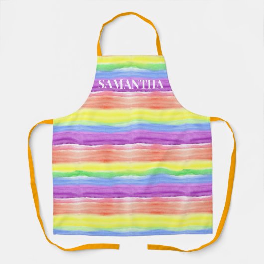 Rainbow Waterverf Stripes Monogram naam Schort (Voorkant)