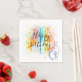 Rainbow Waterverf Stripes Paint Splatter Birthday Servet (Insitu)