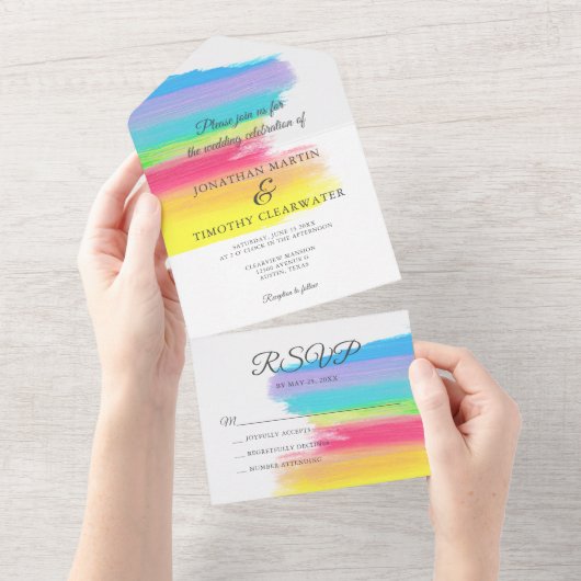 Rainbow Waterverf Summer Weddenschap met Chic RSVP All In One Uitnodiging (Afscheurbaar)