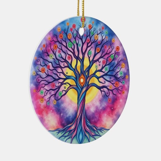 Rainbow Waterverf Tree of Life Keramisch Ornament (Rechts)