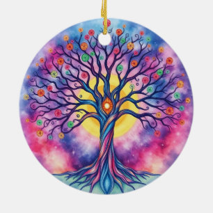 Rainbow Waterverf Tree of Life Keramisch Ornament