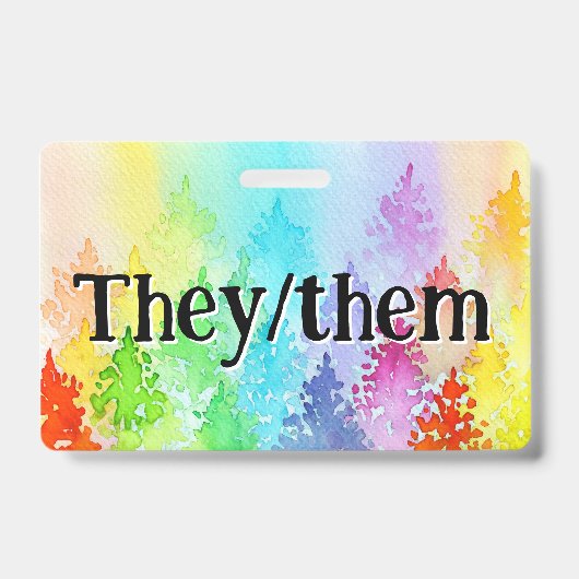 Rainbow Waterverf Trees Pronouns Badge (Voorzijde)