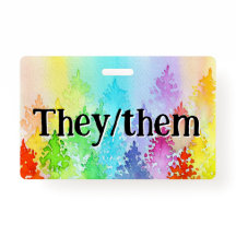 Rainbow Waterverf Trees Pronouns Badge