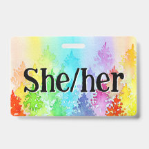 Rainbow Waterverf Trees Pronouns Badge