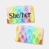 Rainbow Waterverf Trees Pronouns Badge (Voor- en achterkant)