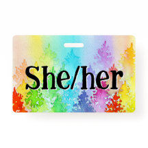 Rainbow Waterverf Trees Pronouns Badge