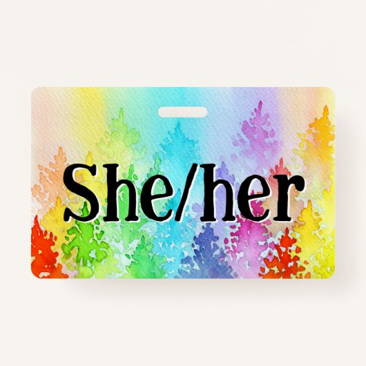 Rainbow Waterverf Trees Pronouns Badge (Voorkant)