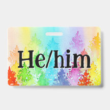 Rainbow Waterverf Trees Pronouns Badge