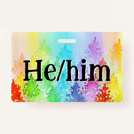 Rainbow Waterverf Trees Pronouns Badge (Voorkant)