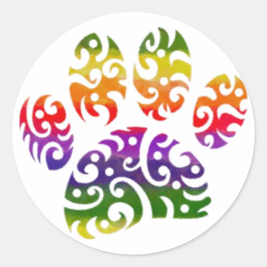 Rainbow Waterverf Tribal Dog Paw Tattoo Print Ronde Sticker (Voorkant)