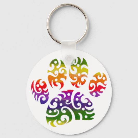 Rainbow Waterverf Tribal Dog Paw Tattoo Print Sleutelhanger (Voorkant)