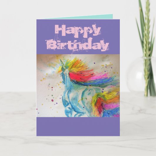Rainbow Waterverf Unicorn art Waterverf Card Kaart (Voorkant)