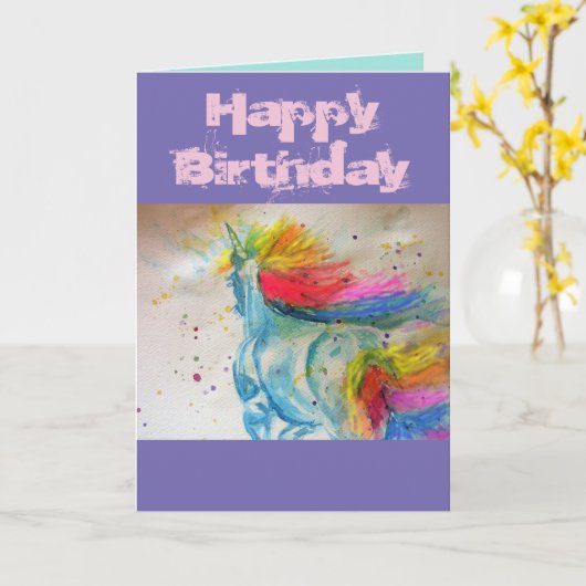 Rainbow Waterverf Unicorn art Waterverf Card Kaart (Gele Bloem)