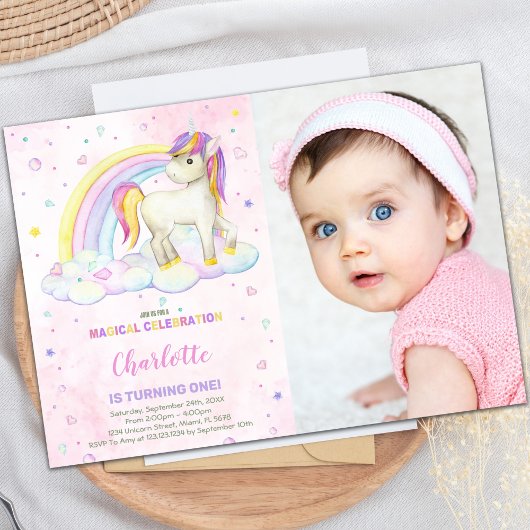 Rainbow Waterverf Unicorn Birthday Invitation ph Kaart