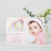 Rainbow Waterverf Unicorn Birthday Invitation ph Kaart (Staand voorkant)