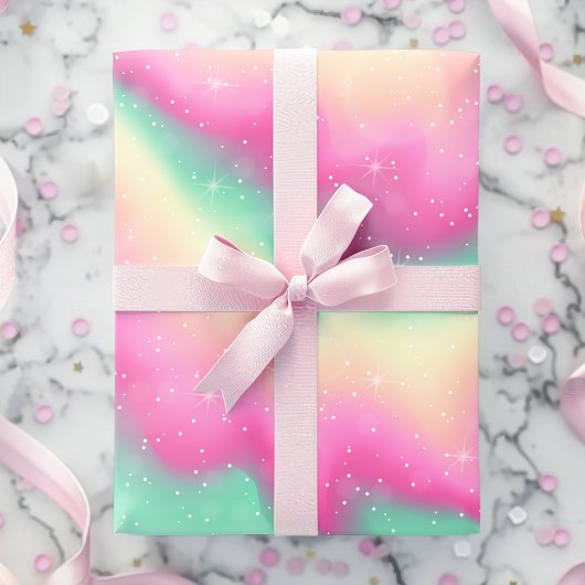Rainbow Waterverf Unicorn Galaxy Sparkle Verjaarda Cadeaupapier