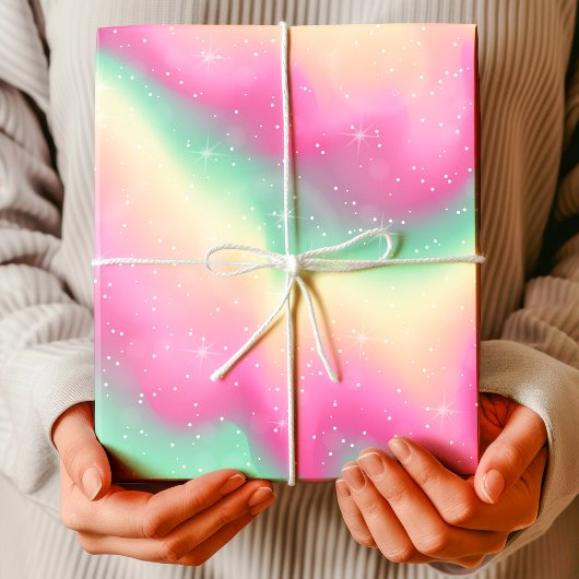 Rainbow Waterverf Unicorn Galaxy Sparkle Verjaarda Cadeaupapier