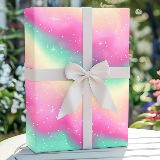 Rainbow Waterverf Unicorn Galaxy Sparkle Verjaarda Cadeaupapier