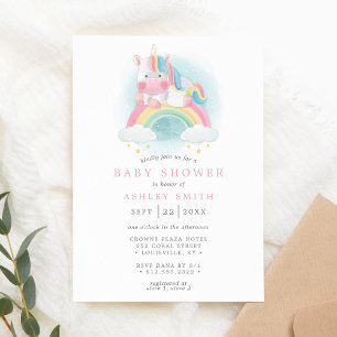 Rainbow Waterverf Unicorn Pink Girl Baby shower Kaart
