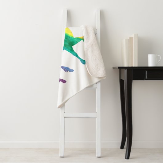 Rainbow Waterverf Unicorn Silhouette Girls Sherpa Deken (In situ)