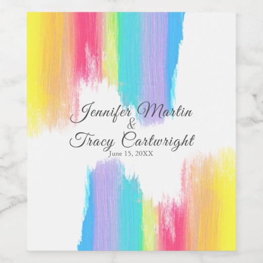 Rainbow Waterverf Verf LGBTQ Weddenschap Wijn Etiket (Enkel label)