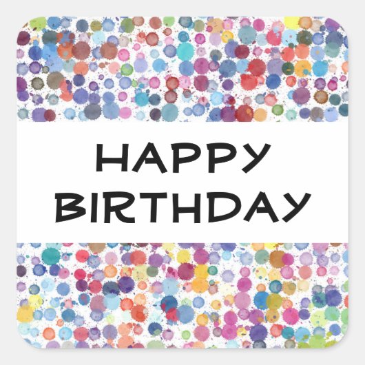 Rainbow Waterverf verf Polka stippen Vierkante Sticker (Voorkant)