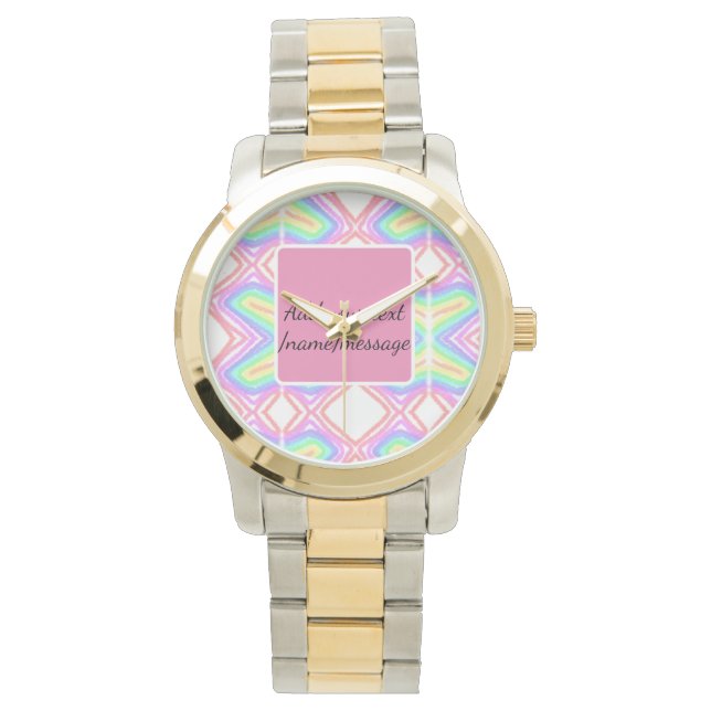 Rainbow waterverf voeg naam tekst aangepaste beric horloge (Voorkant)