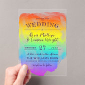Rainbow Waterverf Wash LGBTQ Wedding Acryl Uitnodigingen (Insitu (Draagbaar))