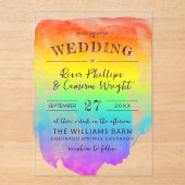 Rainbow Waterverf Wash LGBTQ Wedding Acryl Uitnodigingen (Voorkant)