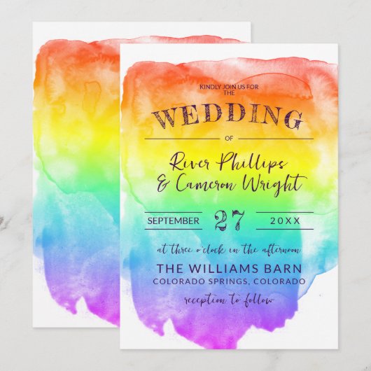 Rainbow Waterverf Wash LGBTQ Wedding Kaart (Voorkant / Achterkant)