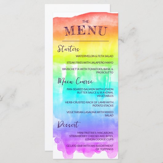 Rainbow Waterverf Wash LGBTQ Wedding Menu (Voorkant / Achterkant)